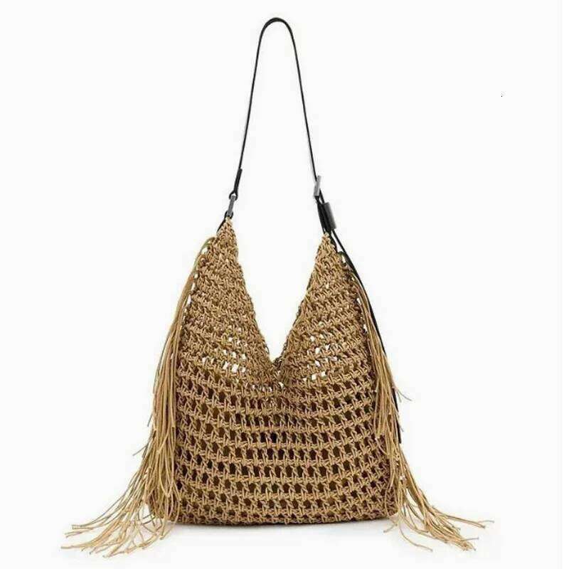 2025 New Woven Hollow Women's Handbag Shoulder Fashion Tassel Large Capacity Tote Bag