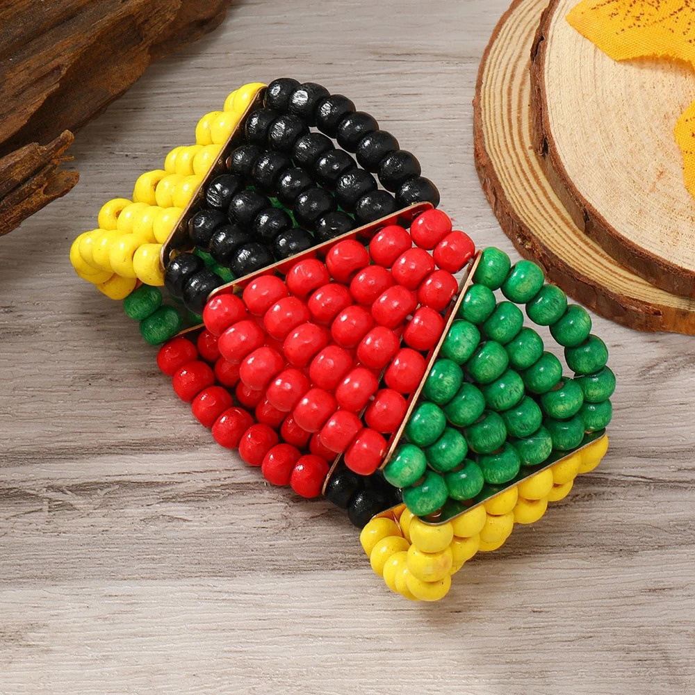 1 Pcs Bohemian Ethnic Colorful Wooden Beads Bracelet for Women Men Handmade Elastic Wide African Tribal Hand Jewelry Accessories 250605