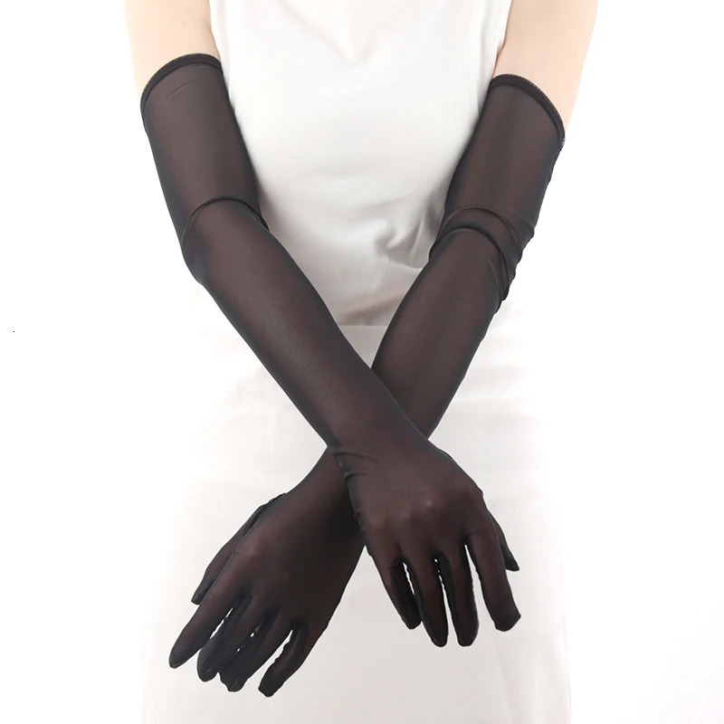 Sexy Lace Thin Elasticity Tulle Mesh Breathable Long Gloves Elegant Women Black Sunscreen Gloves Female Anti-UV Driving Mittens 250603
