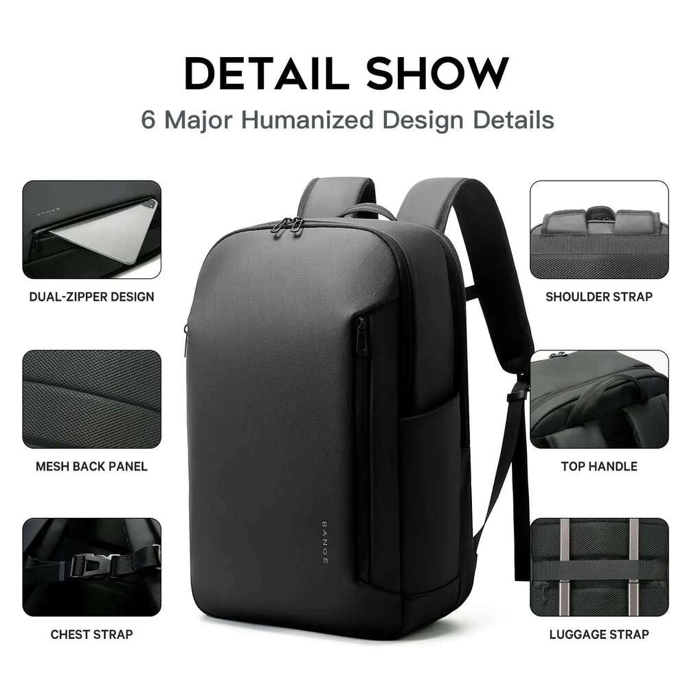 BANGE New Casual Multi-Pockets Big Capacity Daily 15.6Inch Laptop Light Waterproof For Business Trip Roomy Men Backpack With YKK