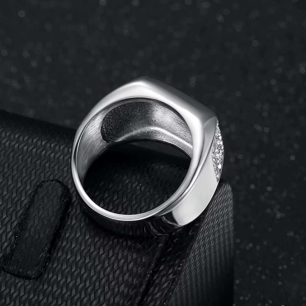 Popular Trendy Nightclub Hip Hop HIPHOP Ring Stainless Steel Gold Plated Full Diamond Mens Ring