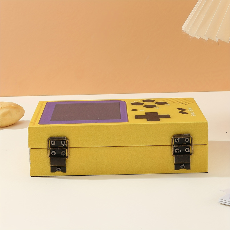 Stylish Wooden PU Console, Unique Design with Matching Storage Box - Artistic Home Decor and Personal Item Organizer, Yellow, Game Room Decoration