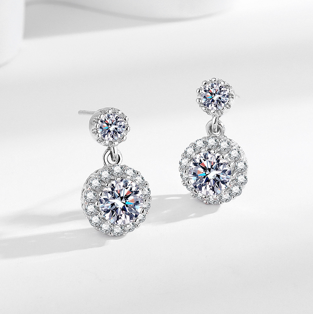 Choucong Ins Top Sell Dangle Earrings Luxury Jewelry 925 Sterling Silver Round Cut Lab Moissanite Diamond Gemstones Party Elegant Simple Women Stud Ea