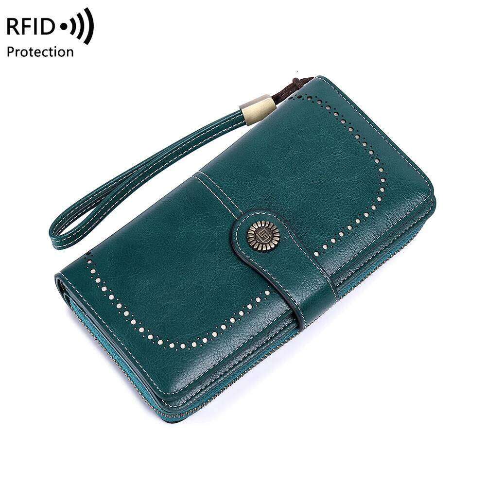 Hot Selling RFID Anti-Theft Brush Retro Large Capacity Long Multi-Card Women's Multi-Function Zipper Wallet With Wrist Strap Designer Bags