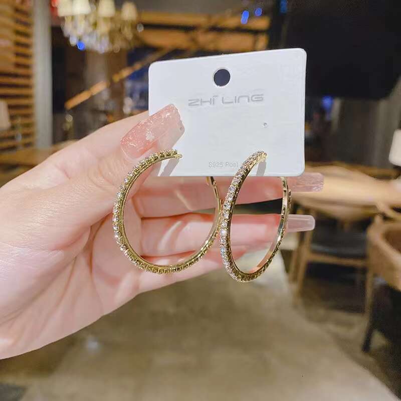 Gold Silver Hoop Earrings for Women Diamond Girl Earrings Wholesale N2412171