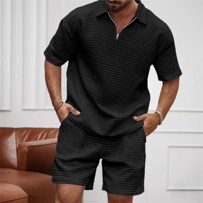 Mens Casual Outfit Short Sleeve Tee with Drawstring Shorts Set for a Stylish Summer Look