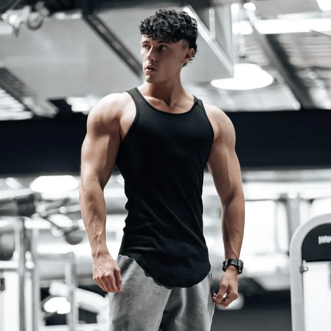 Mens Summer Vest I Loose Movement Fitness Training Sleeveless Tshirt White Clothing M3XL American Solid Color for Men 250527