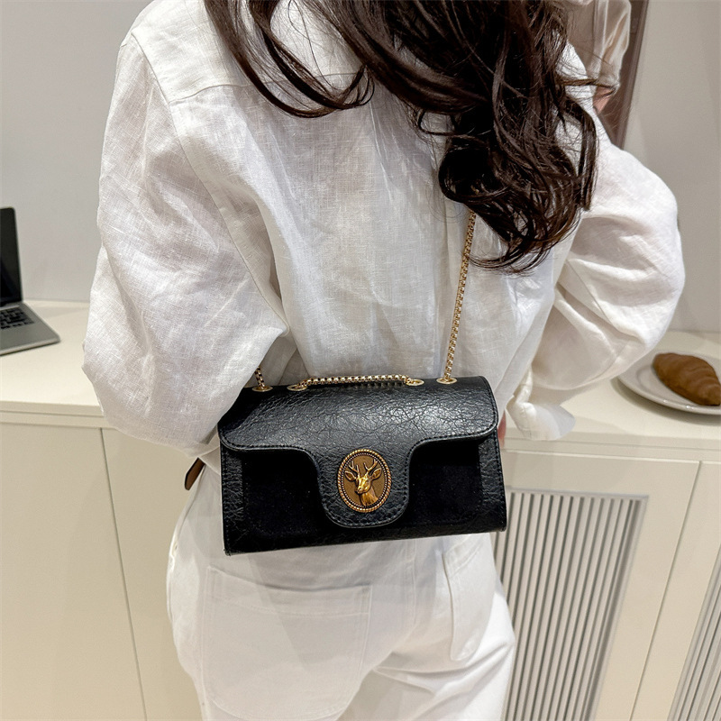 Luxury Brand Designer Bag Women's Crossbody Bag 2025 Summer New Chain Small Square Bag Fashion Casual Simple Retro Deer Head Small Shoulder Bag