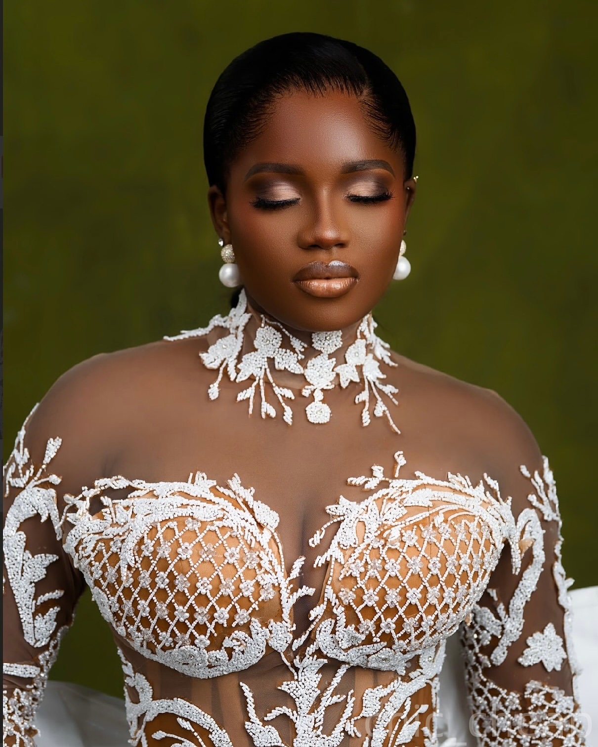 2025 Arabic Aso Ebi Plus Size Ivory Mermaid Wedding Dresses Illusion Lace Sheer Neck Full Sleeves Vintage Bridal Gowns Dress ZJ205