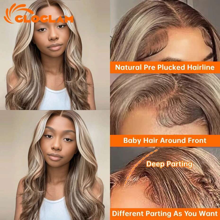 NAMM Body Wave Ash Blonde 13x6 Transparent Frontal Wig Human Hair Pre Plucked Lace Front Wigs