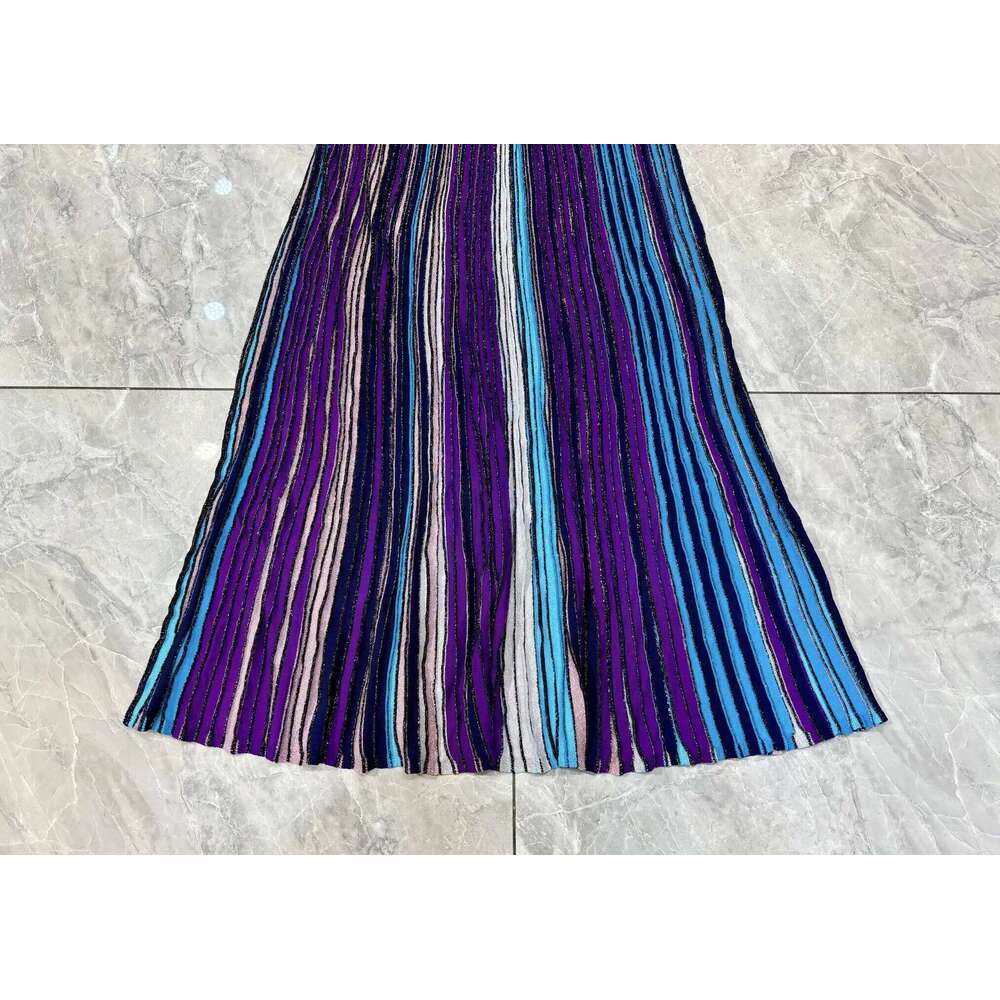 Women Sexy Strapless Metallic Sequined Multicolor Striped Maxi Long Knit Sling Dress