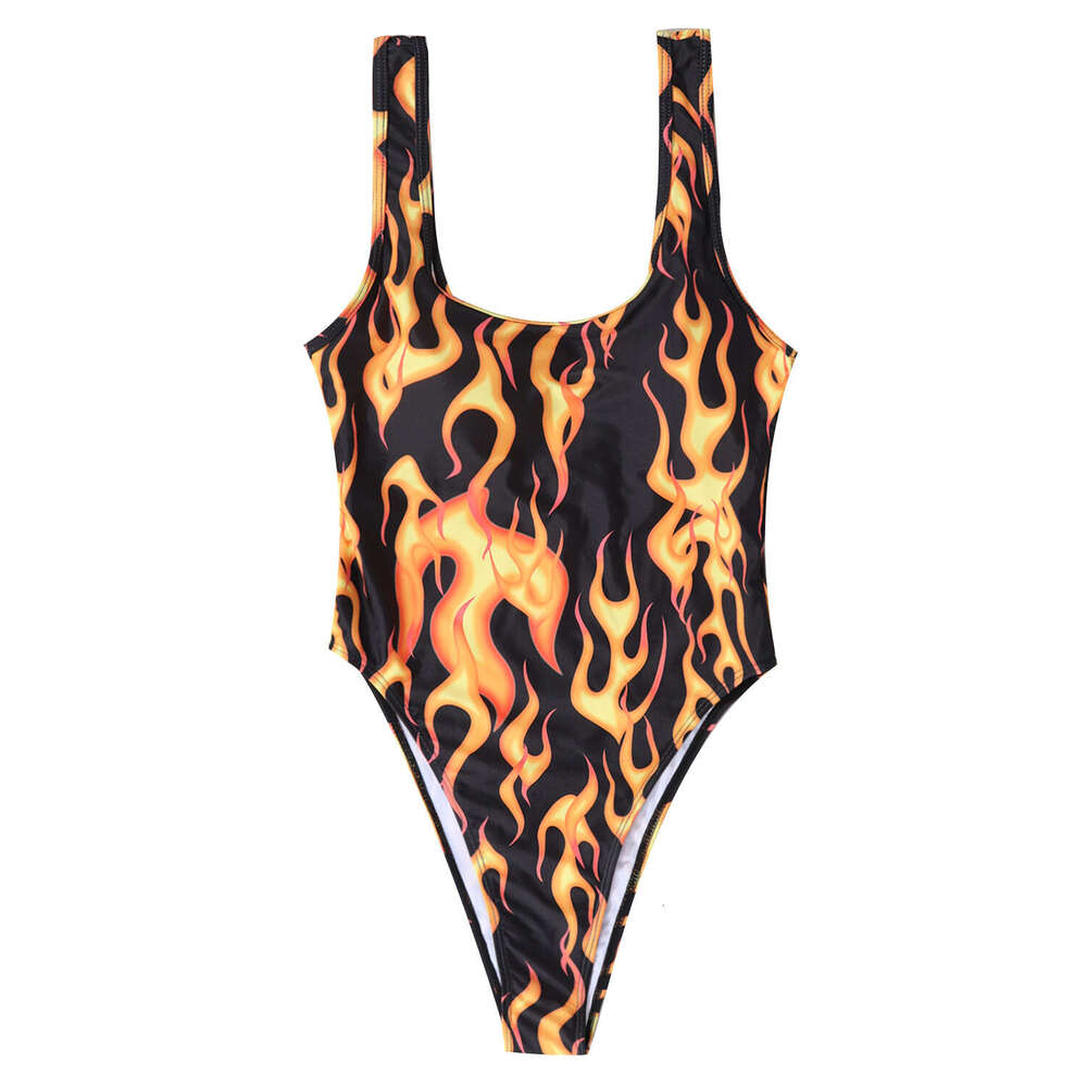 European American Style Flame Pattern One-Piece Sexy Tight Backless Bikini Swimsuit for Women 2025 New Elegant and Unique Fashion