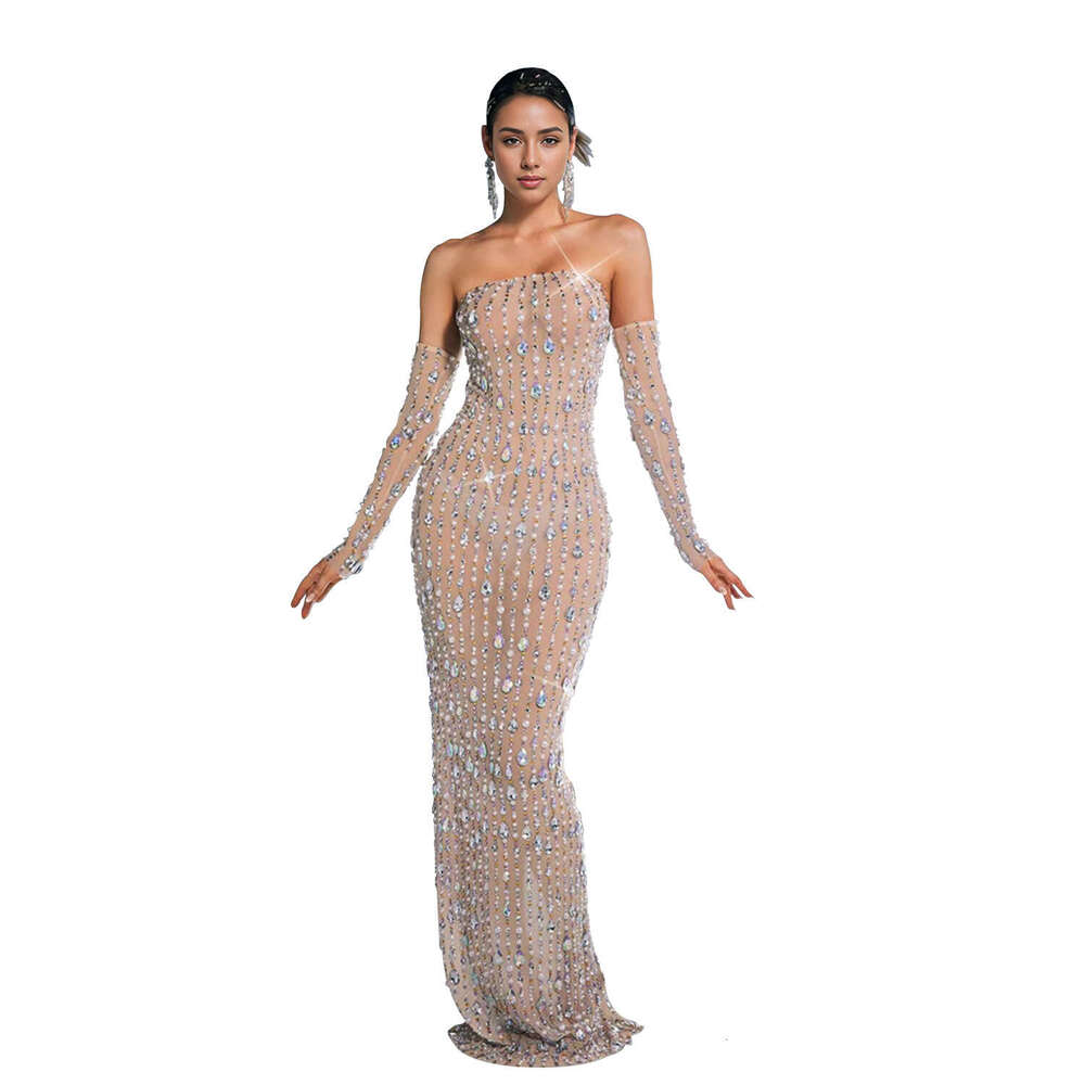 European and American Fashion Women's Rhinestone Off-Shoulder for Banquet Dinner Party Gown Long Dress 2025 New Elegant Unique Clothing