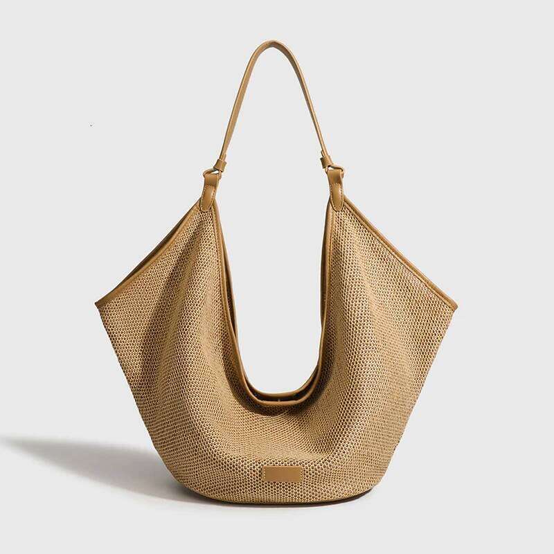 Large Capacity Bucket Beach Bags For Women Designer Handbags And Purses 2024 New In Casual Straw Weave Underarm Shoulder