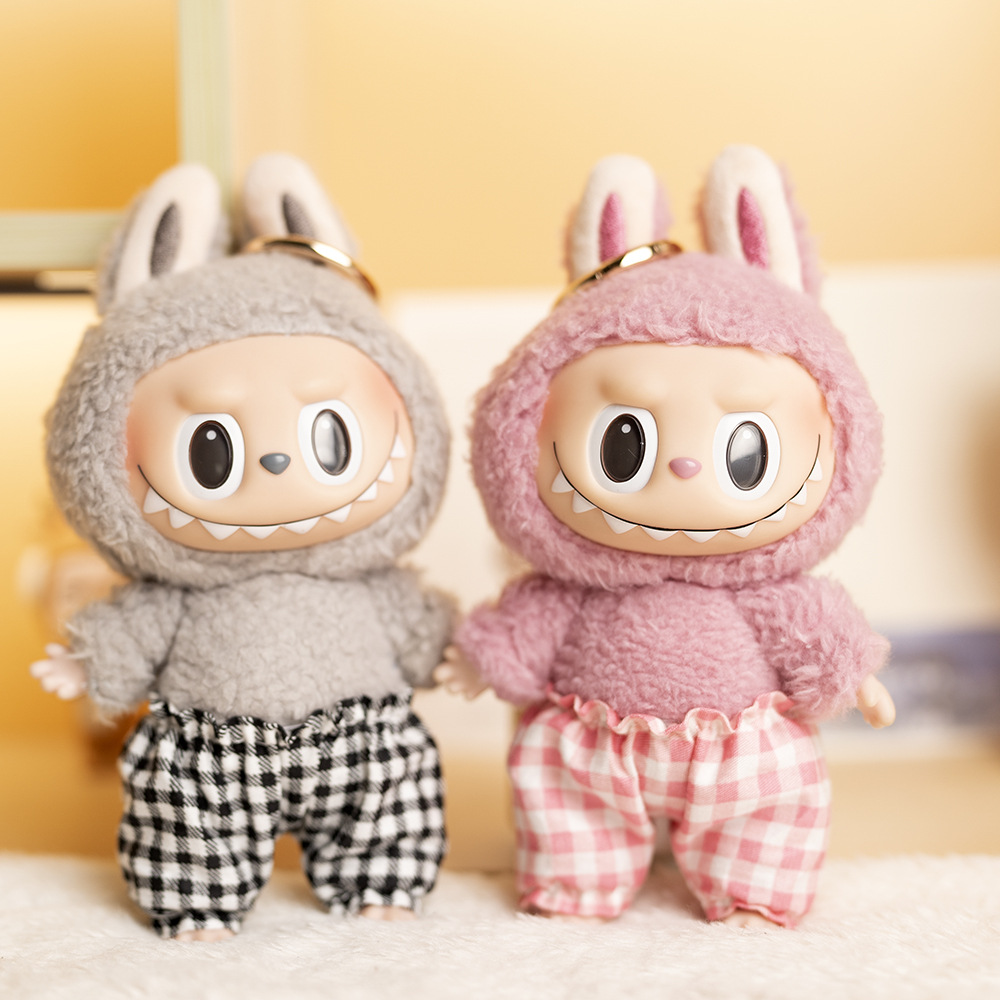 Labubu Small Little Designer Clothing Kawwai Cotton Casual Cute Style Clothes for Toys Fashion Plaid Pants 2025 New without Toys