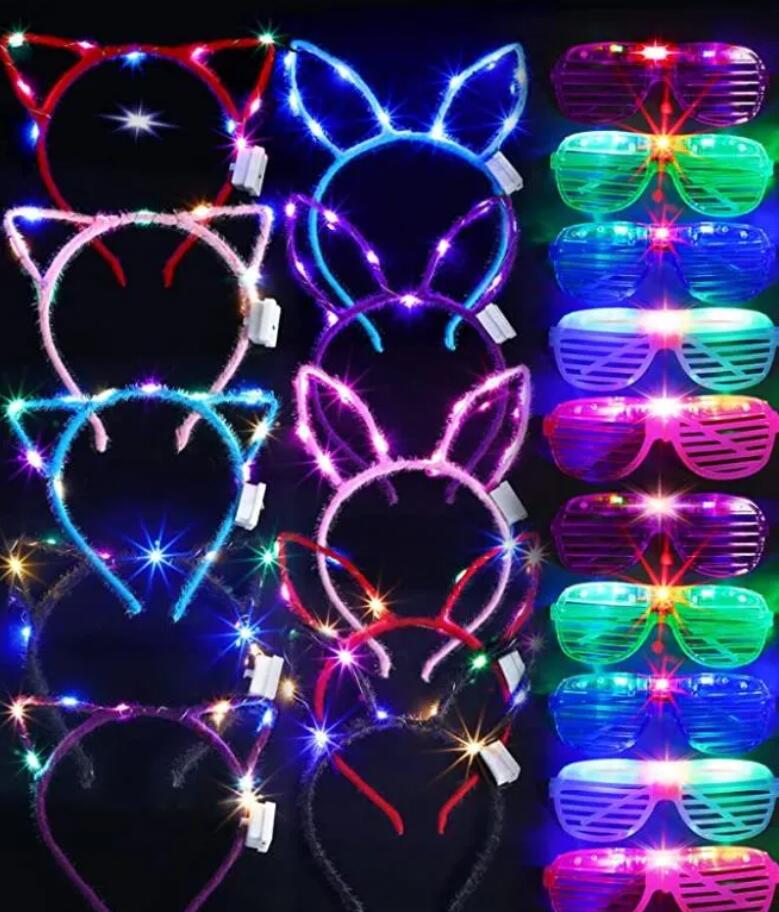 LED Light Up Glasses Rabbit Cat Ear Crown Headband Neon Party Supplies Mardi Gras Glowing Shutters Eyewear Birthday Wedding Decorations Z 6.6-3