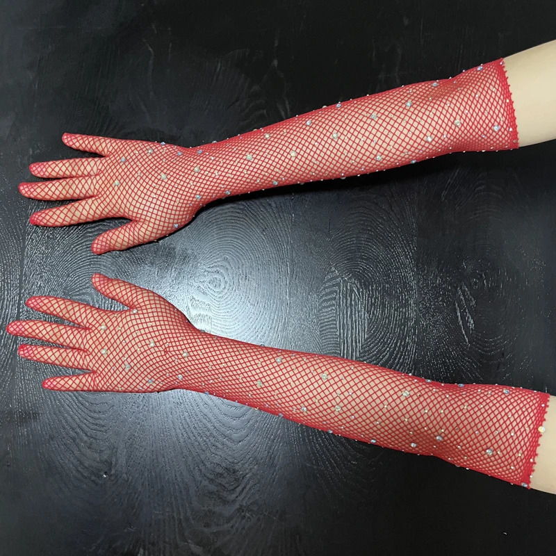 Flash Diamond Mesh Bounce Retro Mesh Black Gloves European and American Fashion Stretch Color Diamond Ladies Gloves C018 250603