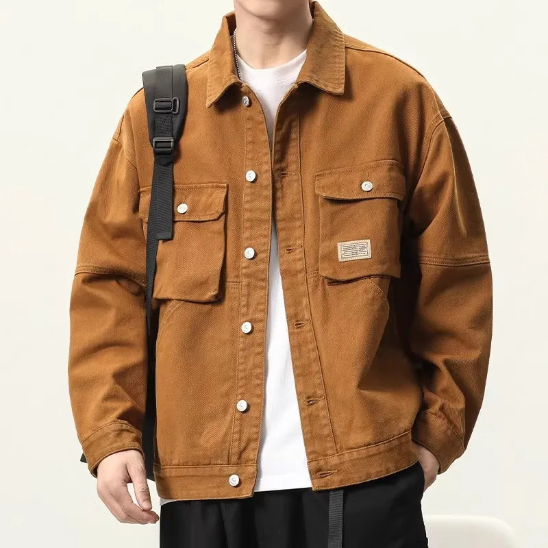 Denim Jackets Men Single Breasted Coat Cardigan Jacket Turn Down Collar Outerwear Long Sleeve Pockets Button Loose Casual 250530