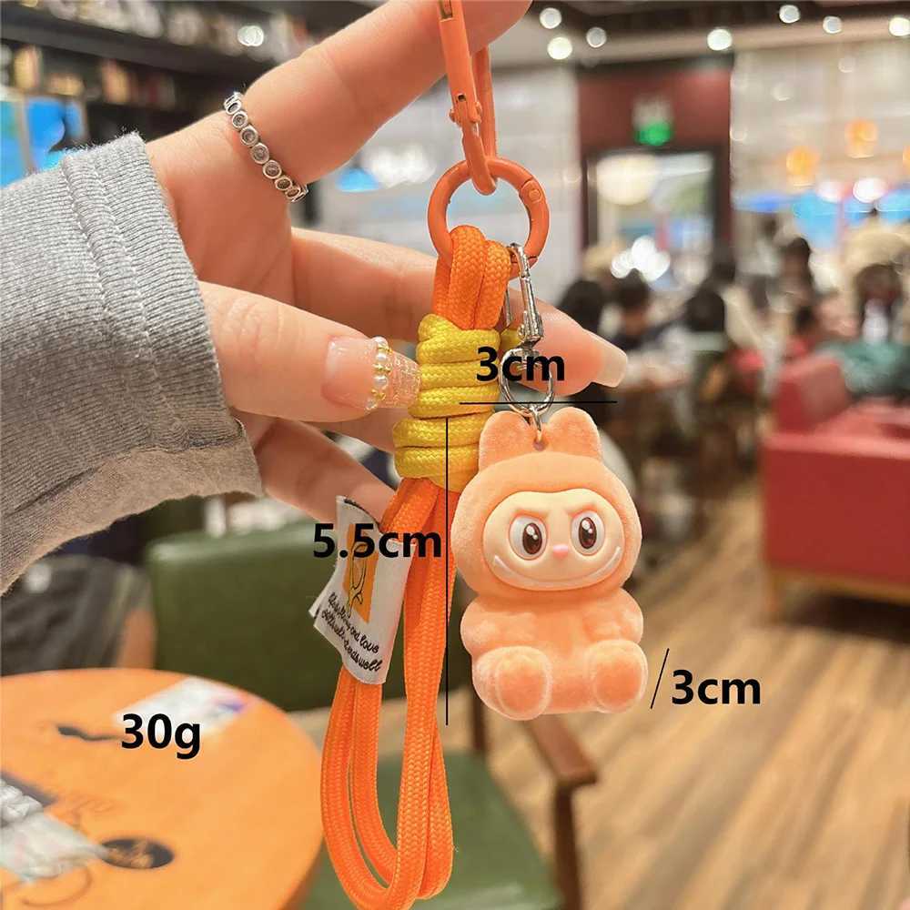 New Trend Cartoon Labubu Keychain Flocked fabric Cute Doll Bag Pendant Fashion Car Key Chain Accessories Gift A41 XJ250607