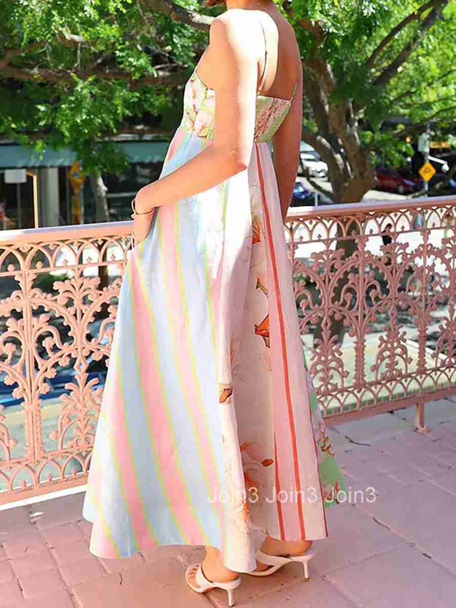 Womens Elegant V-neck Maxi Dress with Ruffle Hem and Adjustable Spaghetti Straps for Summer Beach Wedding Party