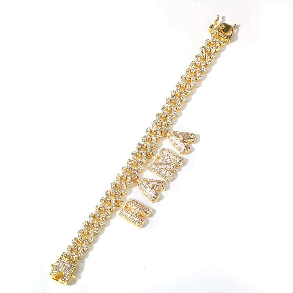 DIY Baguette Letter 12mm Cuban Chain Bracelet Personalized Initial Name Necklace Hip Hop Jewelry