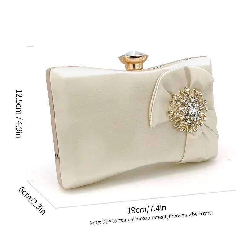 Elegant Satin Evening Clutches For Women Ladies Suower Rhinstone Champagne Fabric Handbags Chic Designed Wedding Purse