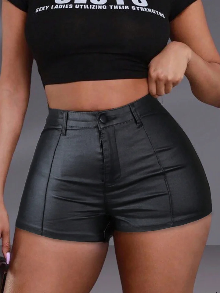 Womens Shorts Summer Fashion PU Leather Slim Tight Pants Sexy Nightclub Black Skinny Y2K Short for Female Clubwear 250529Z
