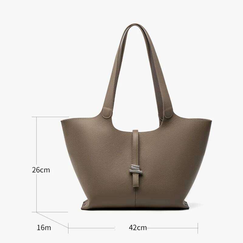 Head layer cowhide wind chime tote bag women, large capacity commuting single shoulder leather handbag for women