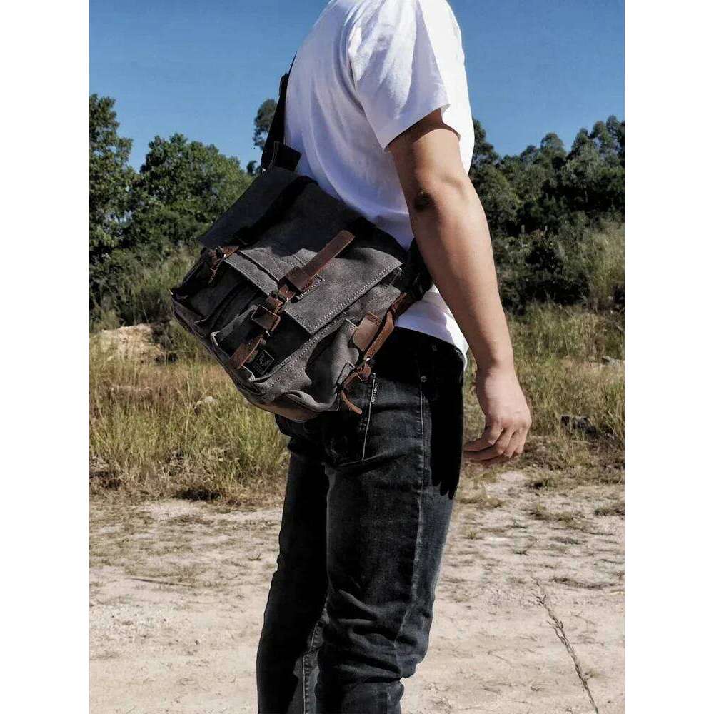 Large size Canvas Leather Men Messenger Big Satchel Shoulder Bags Male Laptop Briefcase Travel Handbag