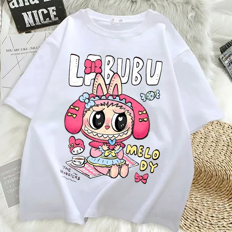 Labubu Clothes Summer 100% Cotton Designer T-shirts for Women Anime Fashion Short Sleeved Top Hip Hop Black White Tops High Quality Clothes