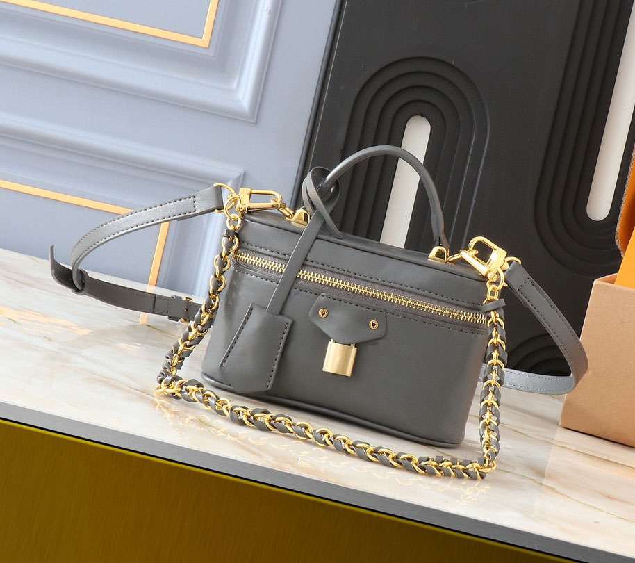 Trunk bag designer shoulder bag women genuine leather crossbody bag fashion vintage handbag gold luxury chains lock phone makeup bag versatile casual purse box bag
