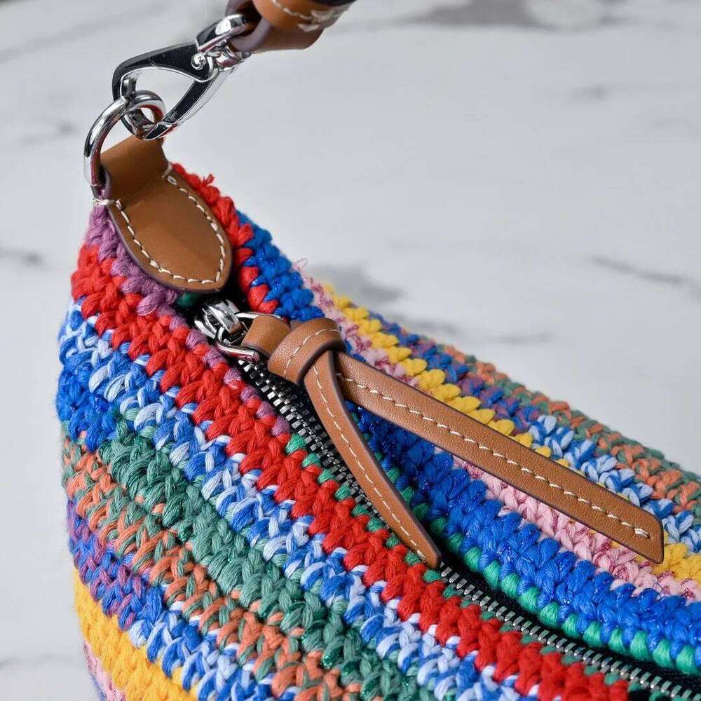 Women's Handbag Rainbow Woven Lunch Box Large Capacity Armpit Bag 2025 New High-Quality Fashionable Elegant Versatile