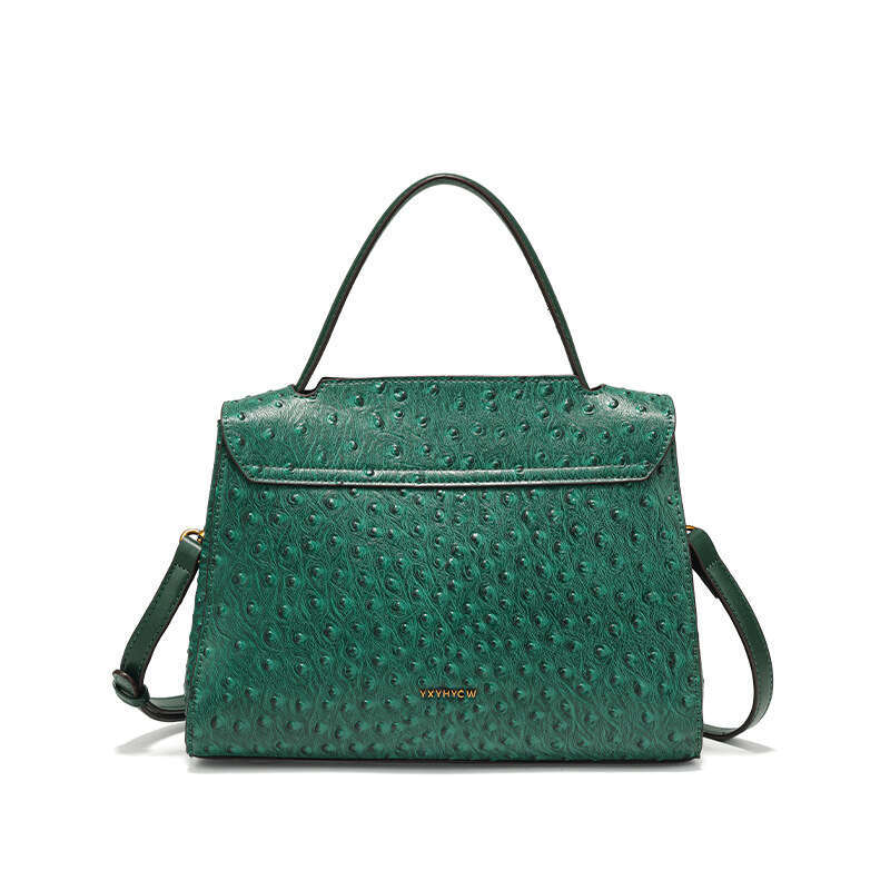 New Design Large Capacity Single Shoulder Crossbody Bag for Women Luxurious Elegant Green Ostrich Grain Embossed Leather Handbag