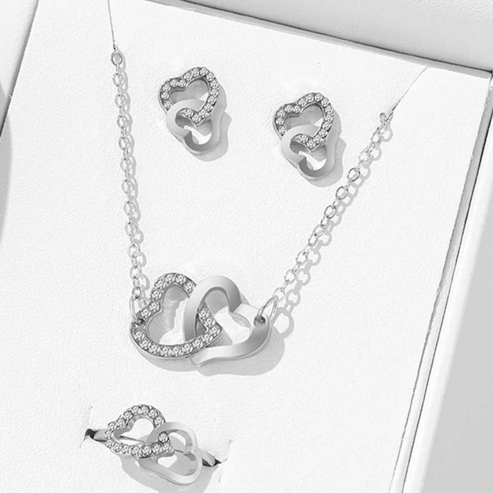 5 Piece Water Diamond Heart Shaped Jewelry Set Rings Earrings Necklaces Fashionable Elegant Suitable for Parties Gatherings Z250607