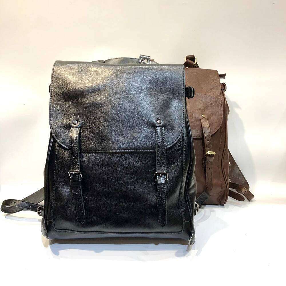 Vintage Genuine Woman or Men Real Leather Rucksack Natural Cowhide Parachute Bag Large Capacity Laptop Backpack
