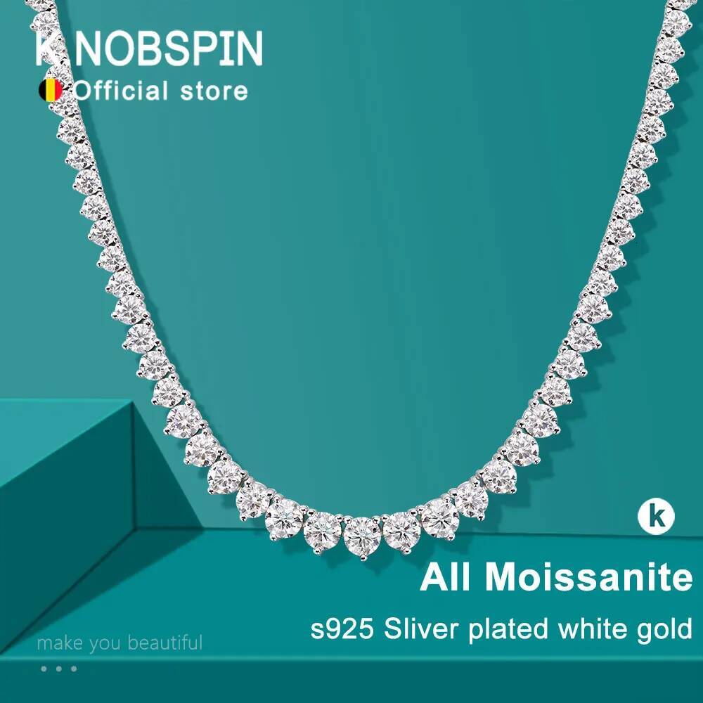KNOBSPIN 3 Claw D VVS1 Moissanite Tennis Necklace s Sterling Sier White Gold GRA Certified Wedding Necklaces for Women