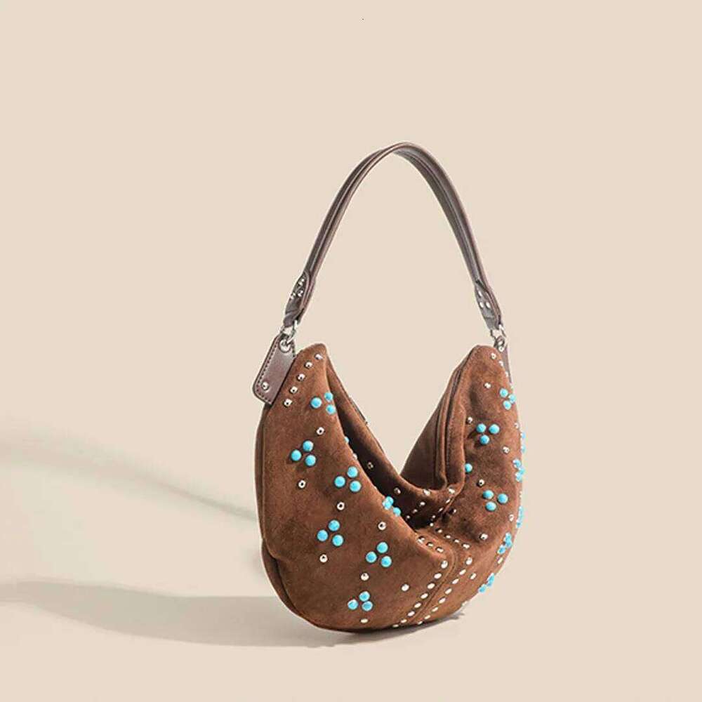 Designer Bag Luxury Bag Retro Rivet Frosted Handbag, Large Capacity Underarm Shoulder Dumpling Bag,Women's 2025 New Fashionable Suede Tote Bag,Cr