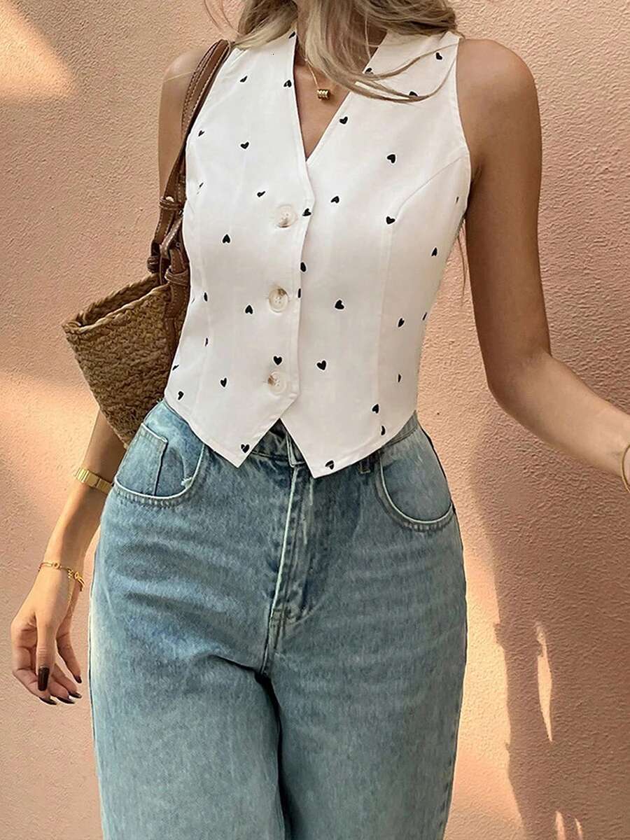 Womens Floral Print Sleeveless v Neck Blouse Casual Button Down Tank Tops Fit Vest Shirts Summer Fashion