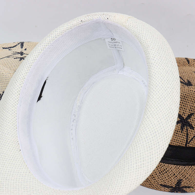 Beach Style Travel Sun British Summer Women's Maple Leaf Print Paper Straw Jazz Hat designer bag