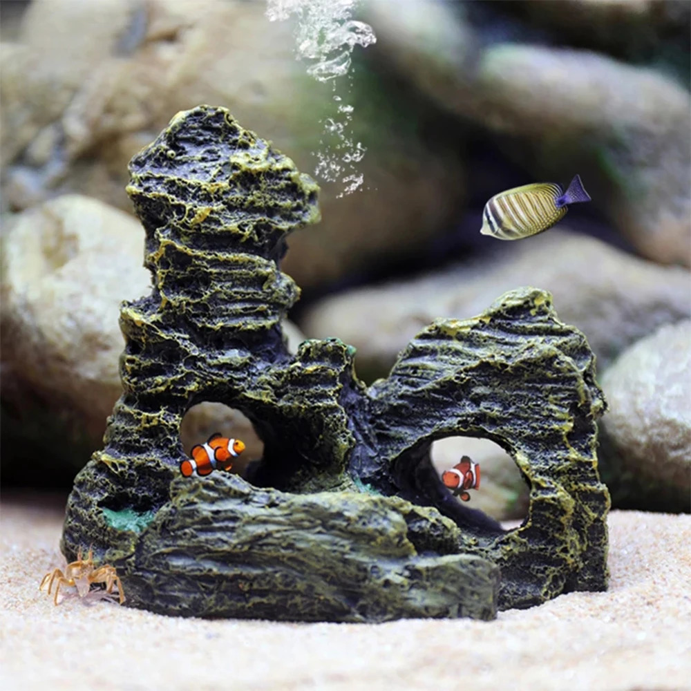Fish Tank Landscaping Ornamental Rockery Simulation Resin Process Aquarium Decoration Explosive Rock Decoration Fish Hiding Cave 250604