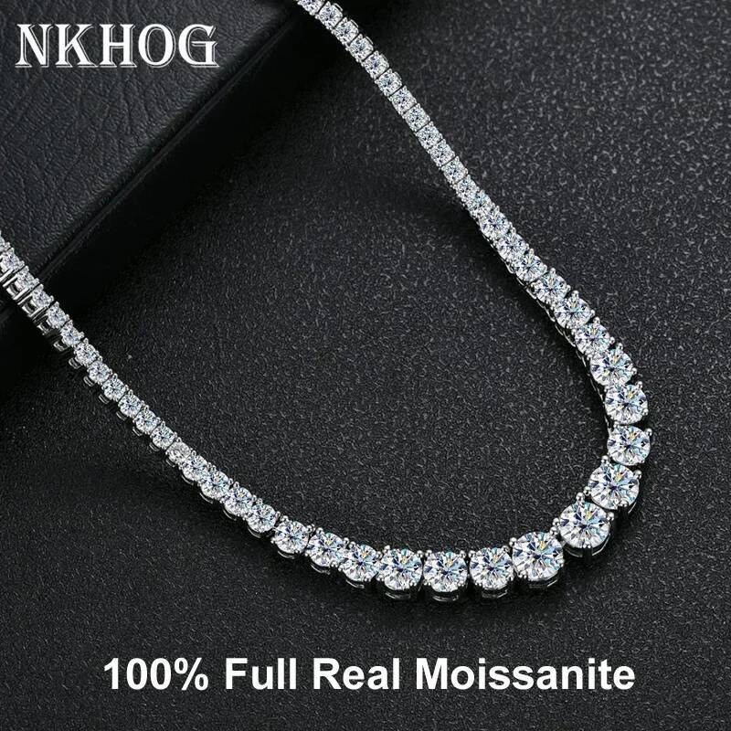 NKHOG 14-24 inch All Moissanite Tennis Necklace For Women Sterling Sier Plated Gold Pass Dia Test Pendant Jewelry