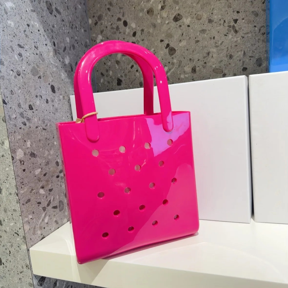 Small PVC Beach Tote Bag Fashion Mommy Diaper Storage Baskets Summer Rubber Tote Solid Color Jelly Beach Bags Sundries Organizer 250603