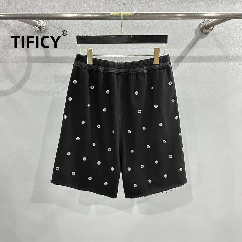 TIFICY High Street Cotton Pants Men's Summer Punk Multi Willow Nail Dark Loose Fit Five Inch Mid Length Sweatpants Casual Shorts