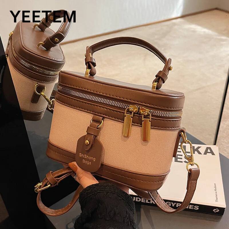 Women Portable Bucket Box Versatile Stylish Crossbody Bag High Quality Black Coffee Beige