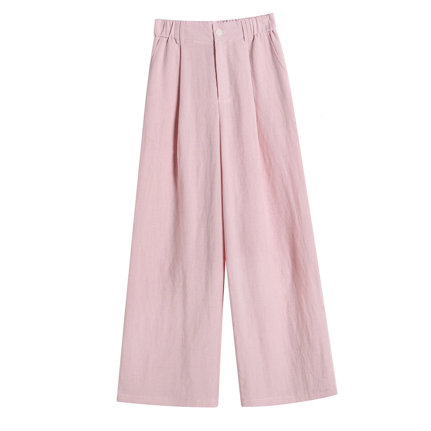 Cotton and Linen Womens Wide Leg Full Pants High Waist Summer Female Elegant Minimalism Straight Loose Trousers Autumn 250605
