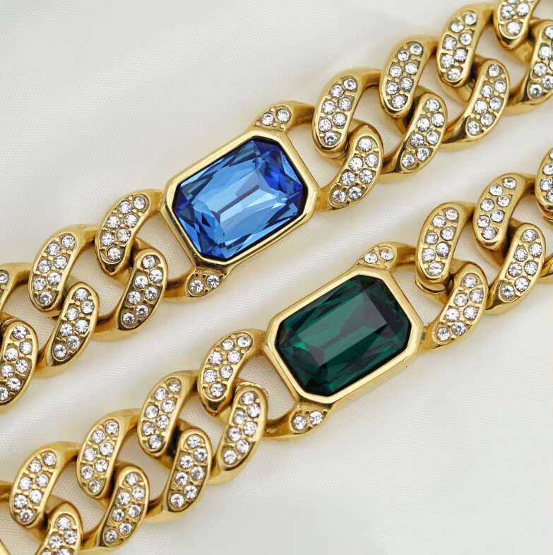 Stainless Steel Cuban Link Chain Mens Iced Out Miami Cuban Bracelet Silver Gold Bling Diamond Hip Hop Jewelry for Men Women