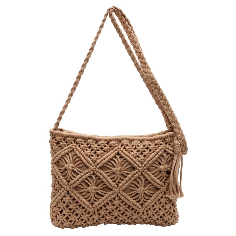 designer Korean Style Mori Handmade Cotton Rope Tassel Woven Bag 2025 Summer New Single Shoulder Crossbody Straw Bag Casual Women's Bag