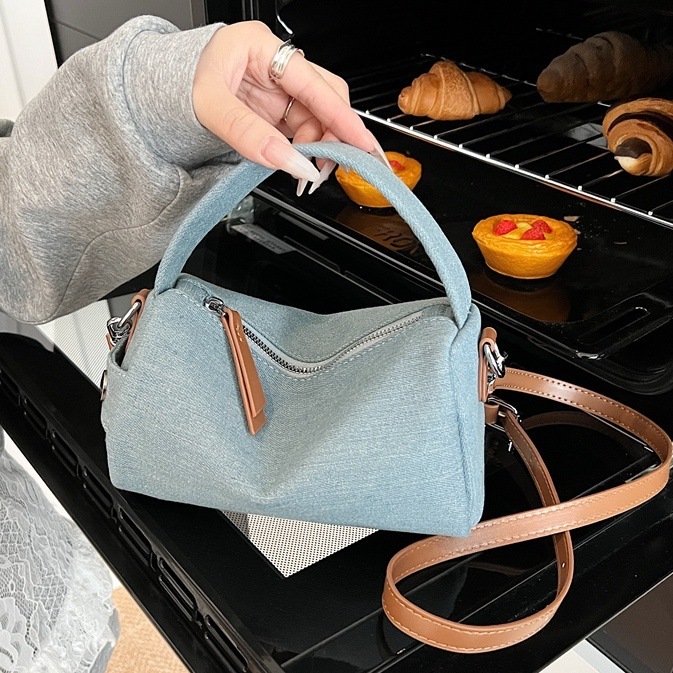 designer Small Bag for Women 2025 New Trend Color-Block Retro Denim Canvas Pillow Bag Versatile Handbag Shoulder Crossbody Bag T