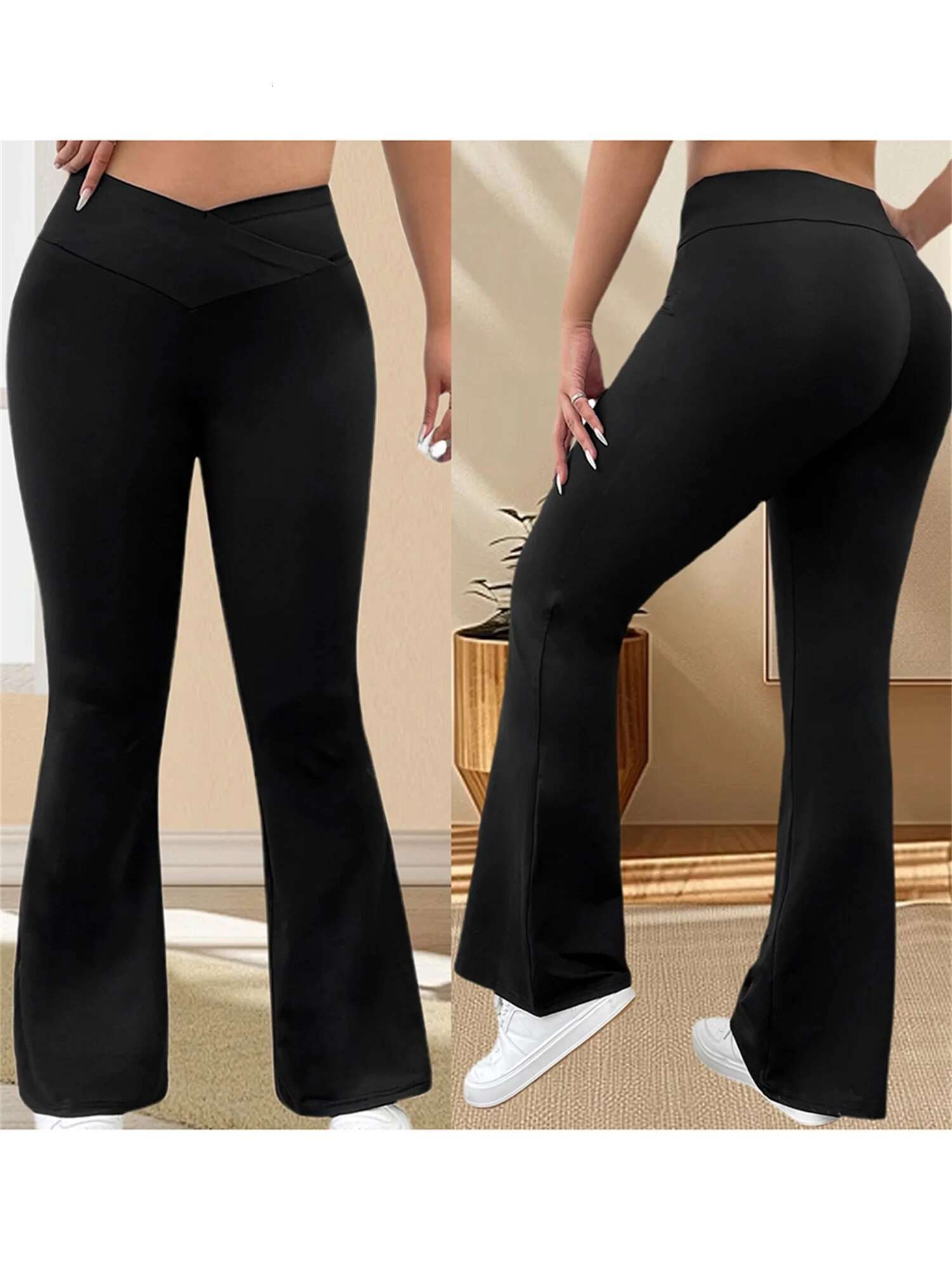 Women Plus Size High Waist Wide Leg Palazzo Pants Solid Color Loose Fit Casual Long Trousers with Pockets