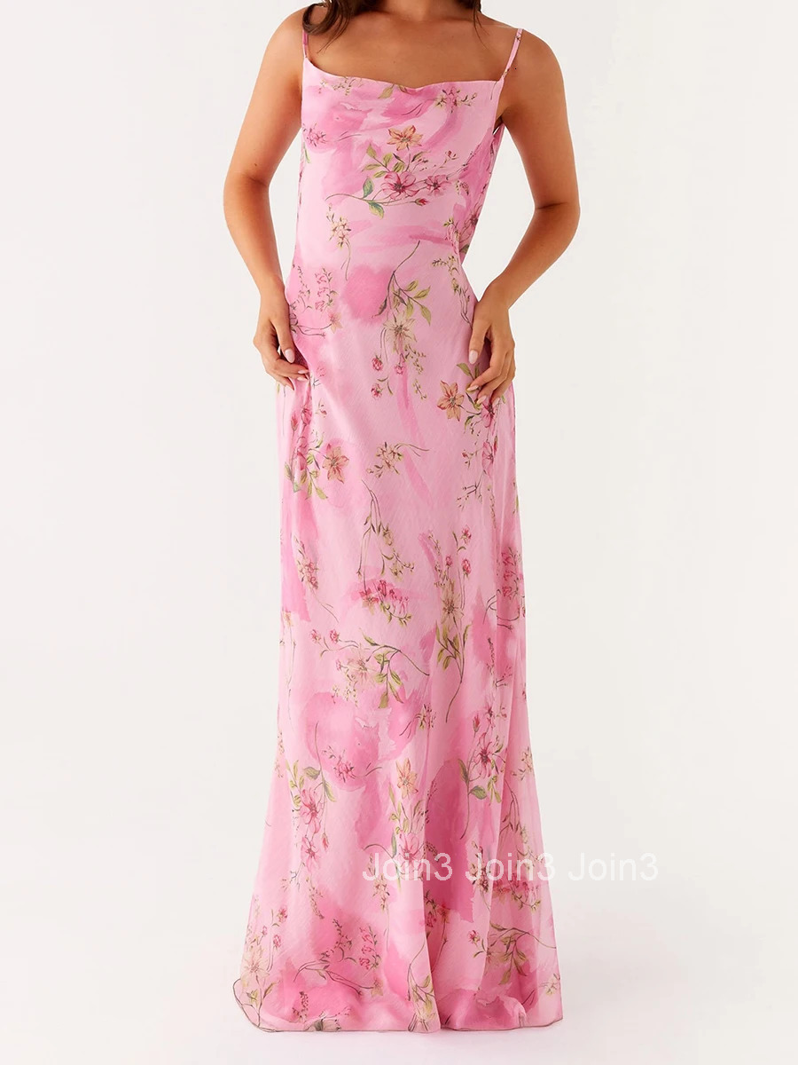 Womens Floral Print Spaghetti Strap Maxi Dress with Sleeveless Open Back Design for Summer Beach Parties and Events